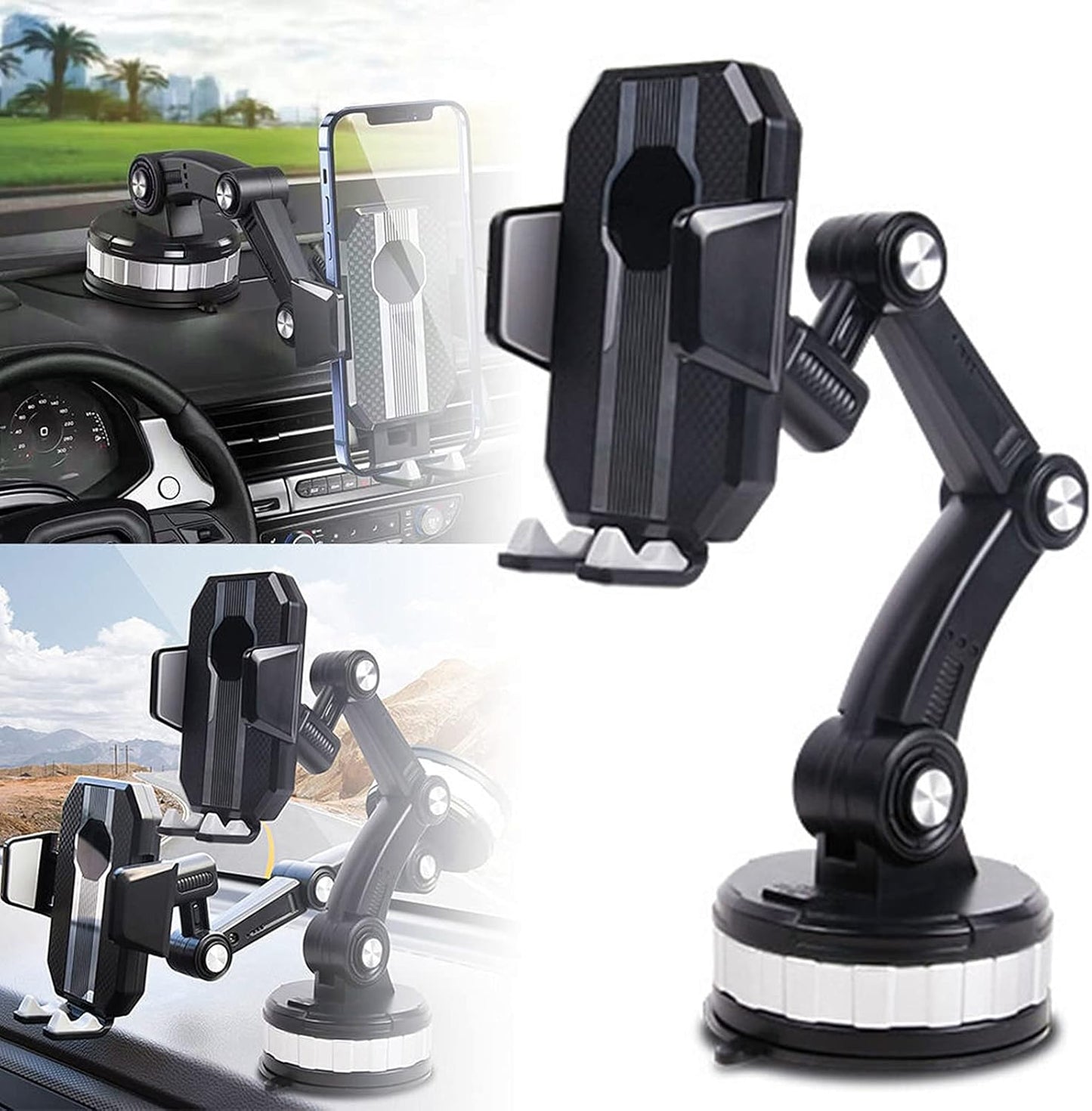 One-Button Car Phone Holder | 360° Rotation | Secure Suction Mount | UAE COD