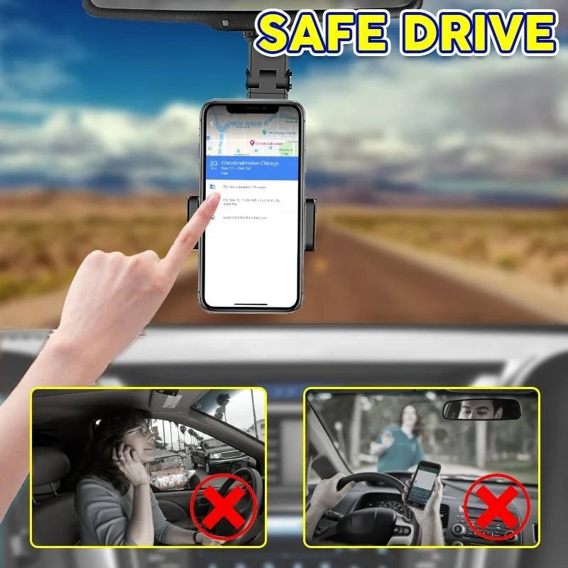 Rearview Mirror Car Phone Holder | 360° Rotation | Safe Driving | UAE COD